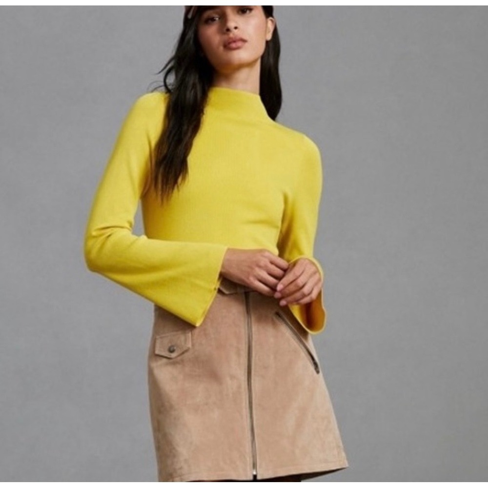 Maeve by Anthropologie Mock Neck Bell Sleeve Sweater in Yellow Size Small